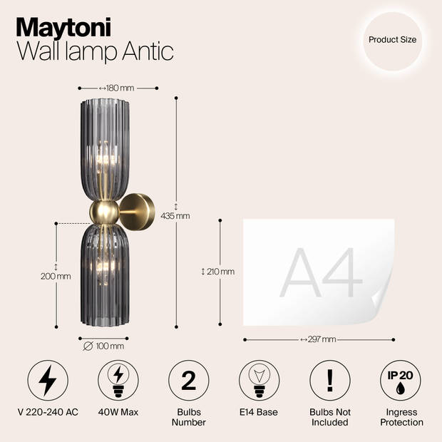 Maytoni - Wandlamp Antic - Goud - Ø10