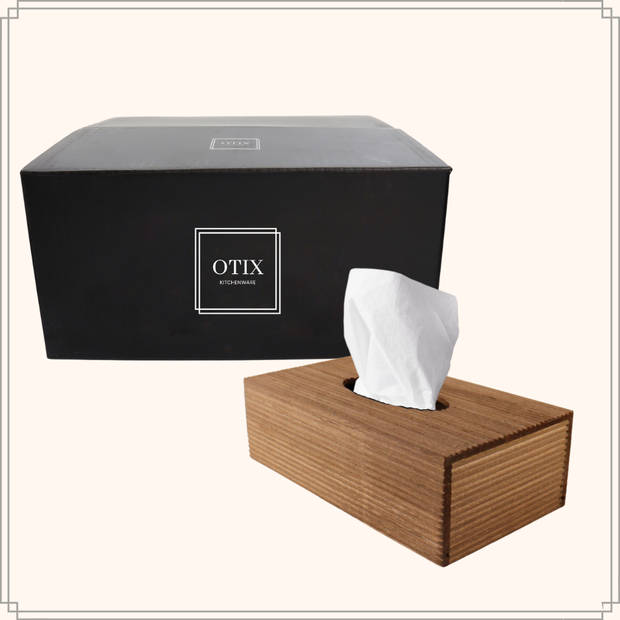 OTIX Tissue box Houder - Bruin- Rib Hout - 25x14x8cm