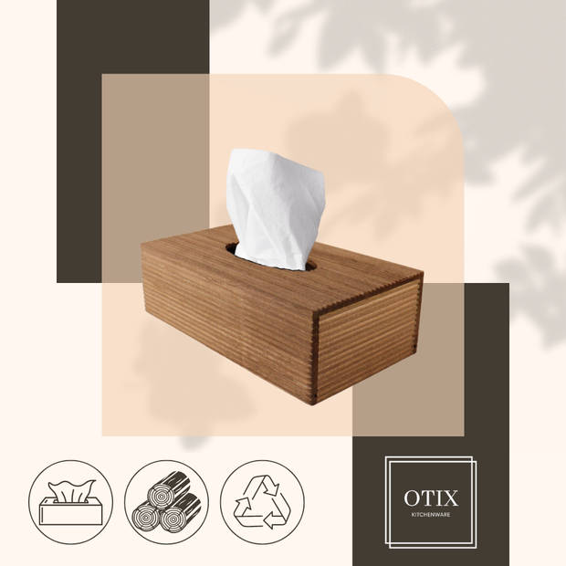 OTIX Tissue box Houder - Bruin- Rib Hout - 25x14x8cm