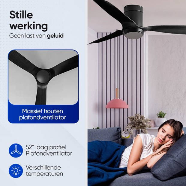 Plafondventilator met afstandsbediening - Ø 132 cm - Plafonniere met ventilator - Ventilator plafond