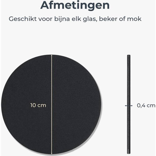 Castagnola Kunstlederen Onderzetters voor Glazen met Houder – Set van 10 – Zwart