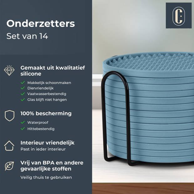 Castagnola Siliconen Onderzetters voor Glazen met Houder – Anti Slip - Set van 14 – Groen