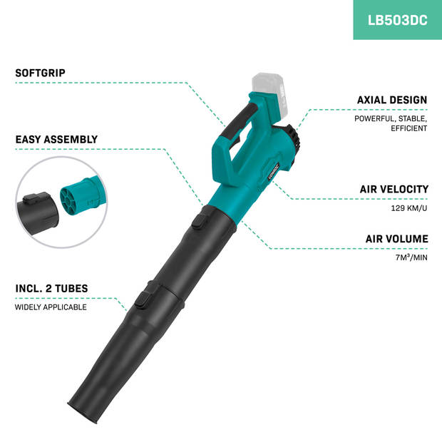 VONROC Accu Bladblazer 20V - Axiaal model - Luchtsnelheid 129 km/u – Luchtvolume 7m3/min - Excl. accu & lader