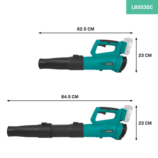 VONROC Accu Bladblazer 20V - Axiaal model - Luchtsnelheid 129 km/u – Luchtvolume 7m3/min - Excl. accu & lader