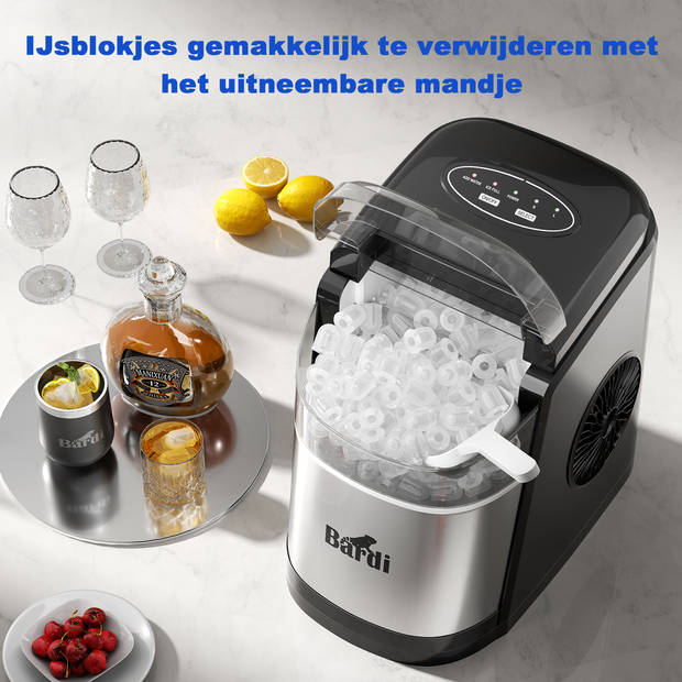 Bardi IJsblokjesmachine - 1.6L - IJsblokmaker met IJsschep -met IJsschep - Inclusief Luxe Thermosbeker en Ijsschep- RVS