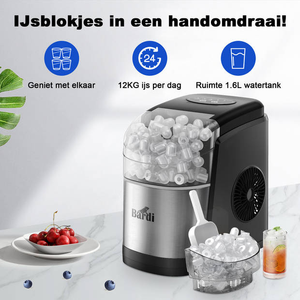 Bardi IJsblokjesmachine - 1.6L - IJsblokmaker met IJsschep -met IJsschep - Inclusief Luxe Thermosbeker en Ijsschep- RVS