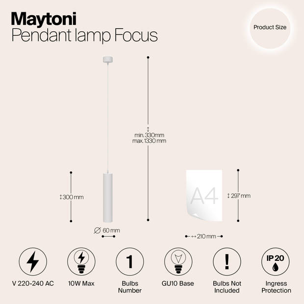 Maytoni Technical - Hanglamp Focus - Wit - Ø6