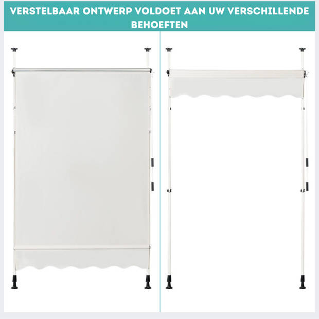 Costway Uitschuifbare Klemluifel Zonwering met Slinger - Hoogte Verstelbaar - 150 x 120 cm Beige