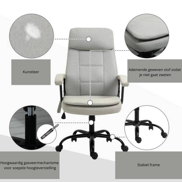 Bureaustoel met relaxfunctie - Ergonomische bureaustoel - Game stoel - Gaming stoel - Beige - 63 x 70 x 112-121 cm