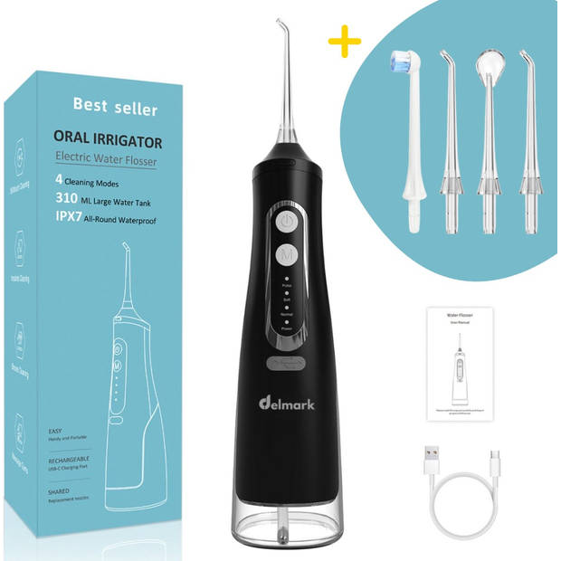 Delmark Elektrische Waterflosser - Tandenflosser - Monddouche - Tongreiniger - Flosapparaat - 4 standen