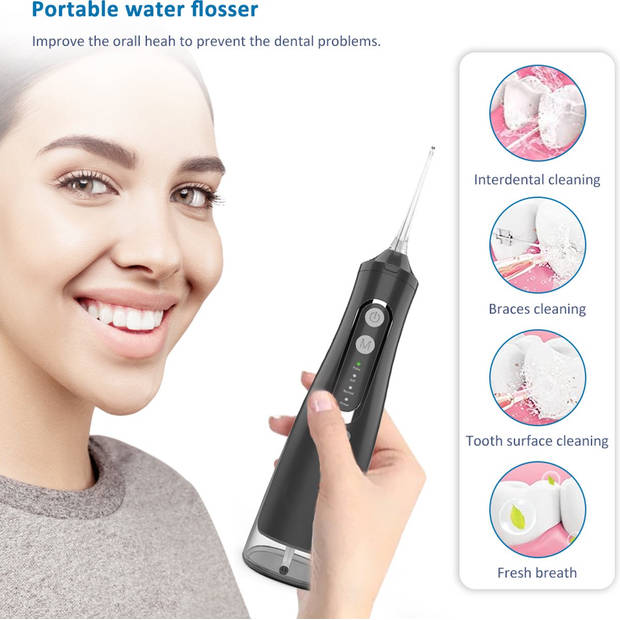 Delmark Elektrische Waterflosser - Tandenflosser - Monddouche - Tongreiniger - Flosapparaat - 4 standen