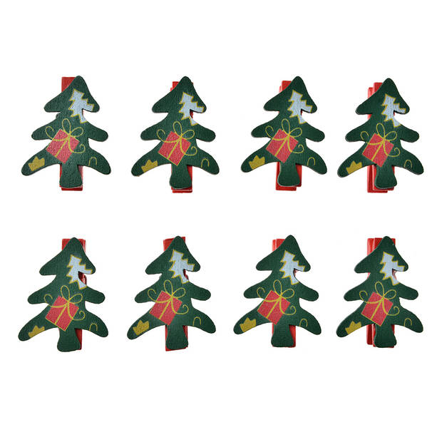 Clayre & Eef Decoratieve Knijpers 3x1x4 cm Groen Hout Kerstbomen Groen