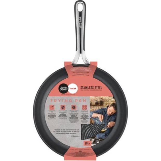 Tefal Jamie Oliver Kitchen Essentials Pannenset - Koekenpannen Ø20/24/28cm + Wokpan Ø28cm - RVS - Siliconen Handgreep