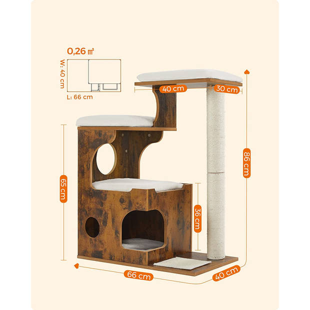Krabpaal voor 1 of meerdere Katten - Boom - Vintage - Rustiek Bruin/ Wit