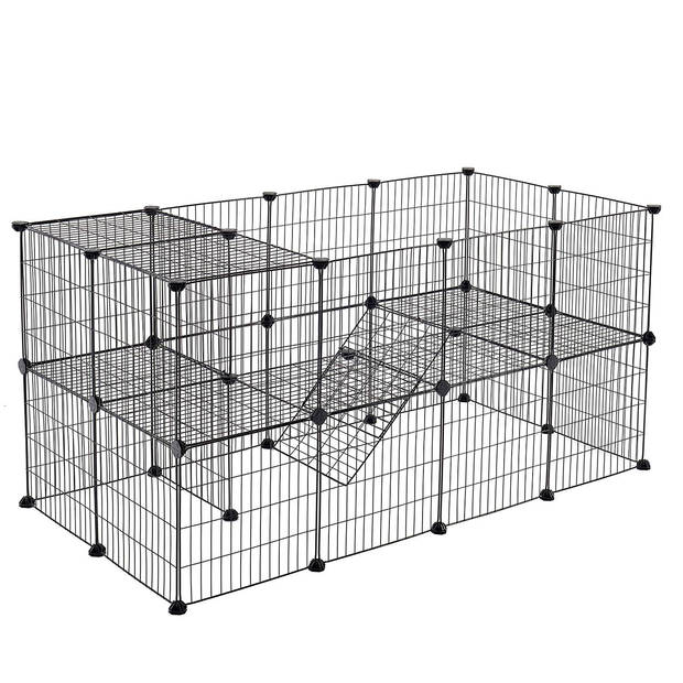 Hek voor Huisdieren - 2 Niveaus - Modulaire Ren voor Kleine Dieren (Cavia, Konijn, Ratje, Knaagdier) - 143 x 73 x 71 cm