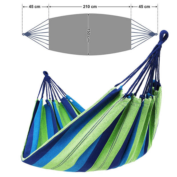 Hangmat - Hammock - 210 x 150 cm - Blauw en Groen