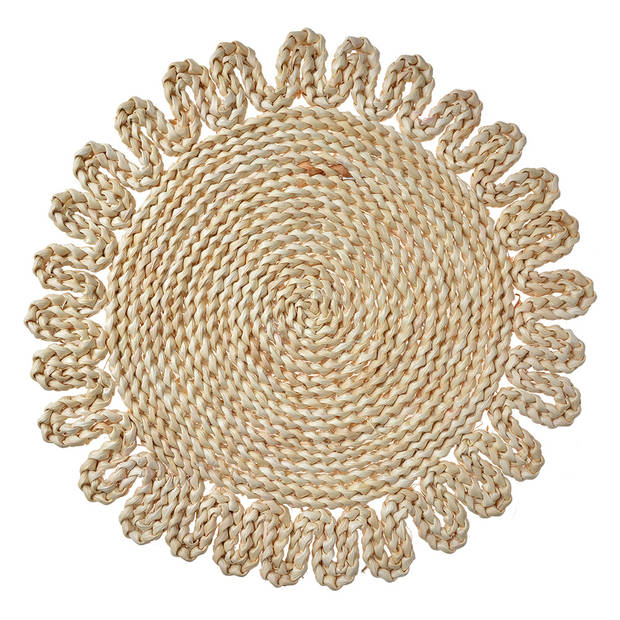 Clayre & Eef Placemat Ø 37 cm Beige Stro Rond Tafelmat Beige Tafelmat