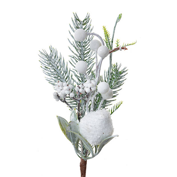 Clayre & Eef Decoratie Tak 26 cm Wit Groen Kunststof Kerstdecoratie Wit Kerstdecoratie