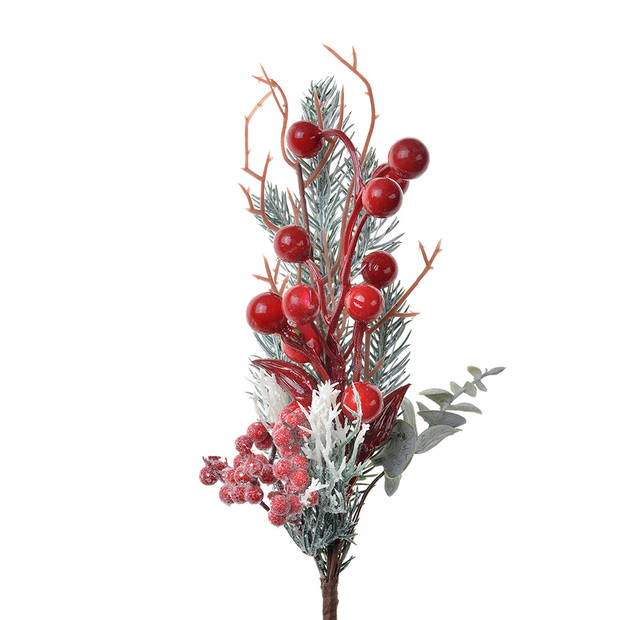 Clayre & Eef Decoratie Tak 27 cm Rood Groen Kunststof Kerstdecoratie Rood Kerstdecoratie