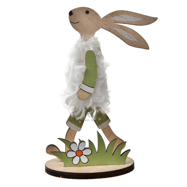 Clayre & Eef Decoratie Beeld Konijn 11 cm Bruin Groen Hout Bruin