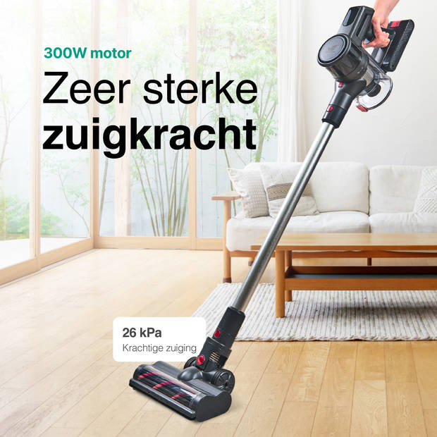 Vivid Green Steelstofzuiger 2x accu 300W – Draadloos - Zonder Zak - Incl. 4 Opzetstukken - Draadloze Stofzuiger