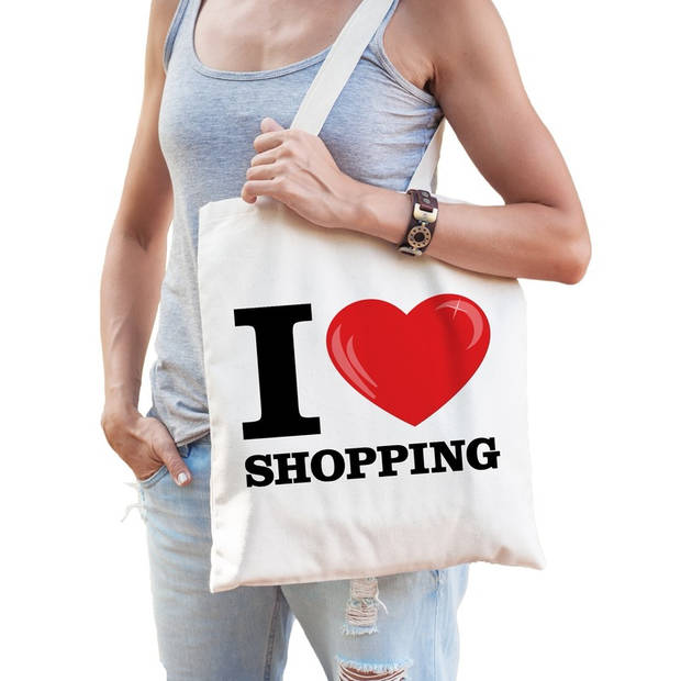 I love shopping katoenen tasje - Boodschappentassen