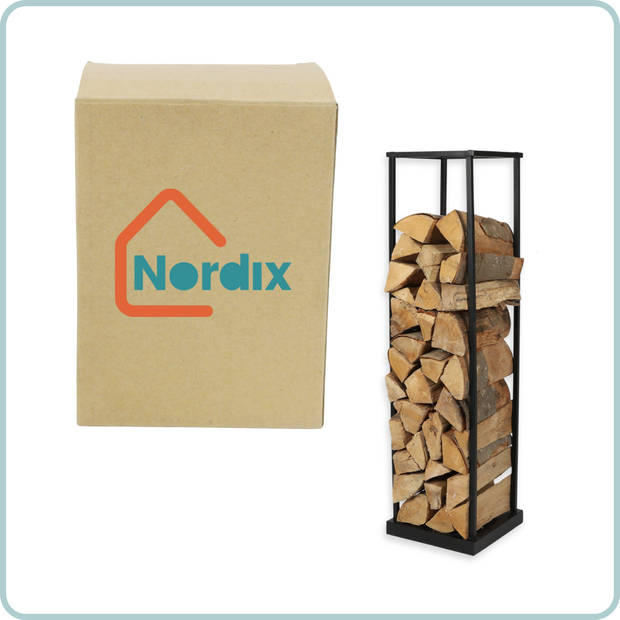 Nordix Houtrek - Haardhout - Opslag - Staand - Binnen - en Buiten - Brandhout - Rek - Zwart - 31,5x115cm