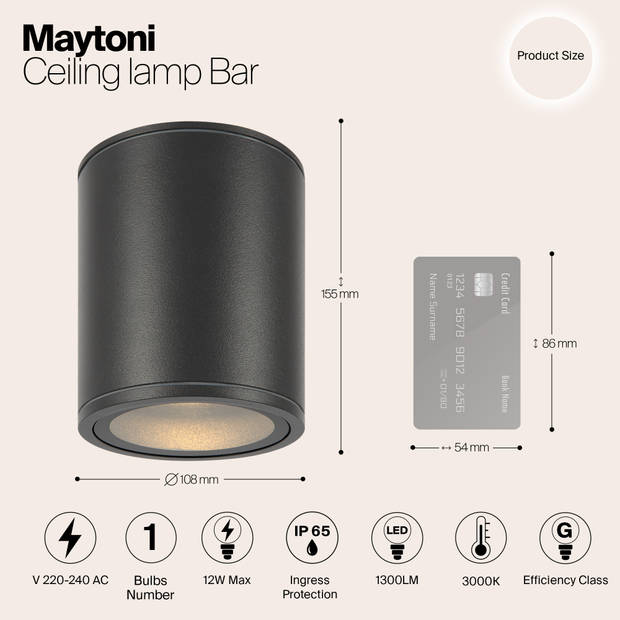 Maytoni Outdoor - Plafondlamp Bar - Grafiet - Ø10,8