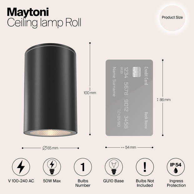 Maytoni Outdoor - Plafondlamp Roll - Zwart - Ø6,5