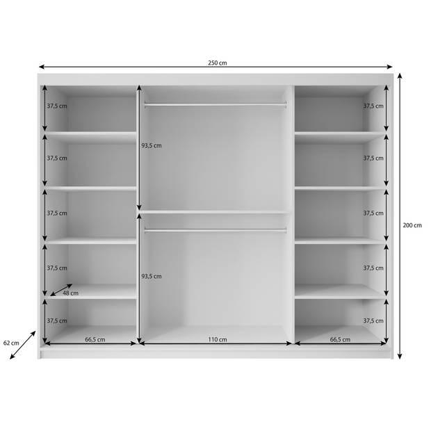 Meubella Kledingkast Pete - Eiken - 250 cm - Met spiegel