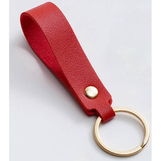 Luxe Sleutelhanger - Rood Leer - Hanger Goud - Dames & Heren Sleutel Hanger