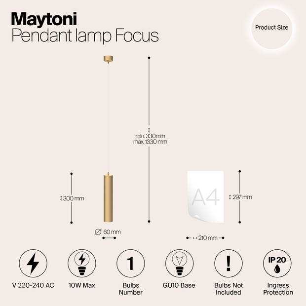 Maytoni Technical - Hanglamp Focus - Mat goud - Ø6