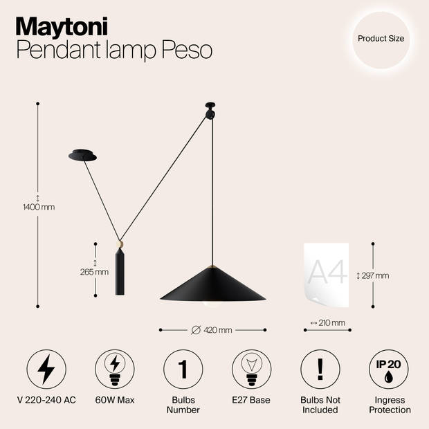 Maytoni Technical - Hanglamp Peso - Zwart - Ø42