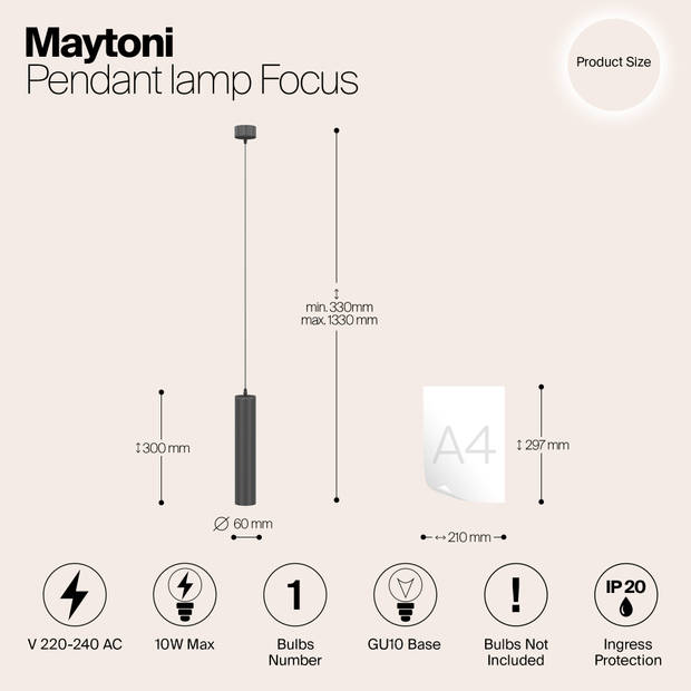 Maytoni Technical - Hanglamp Focus - Zwart - Ø6