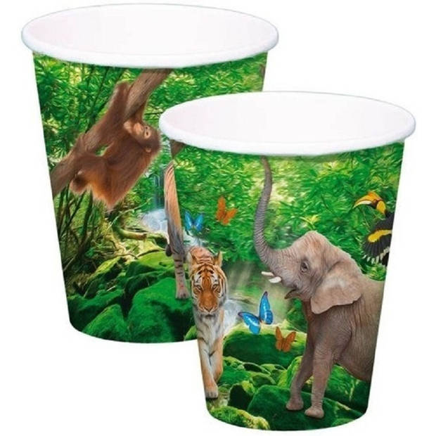 16x stuks Safari/jungle drinkbekertjes 8 x 13 cm - Feestbekertjes