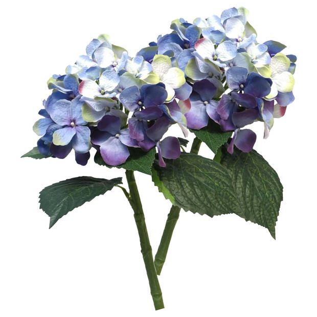 Bellatio Design Kunstbloem Hortensia tak - blauw - 48 cm - losse steel - Kunst zijdebloemen - hydrangea - Kunstbloemen