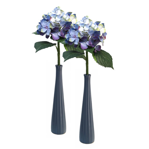 Bellatio Design Kunstbloem Hortensia tak - blauw - 48 cm - losse steel - Kunst zijdebloemen - hydrangea - Kunstbloemen