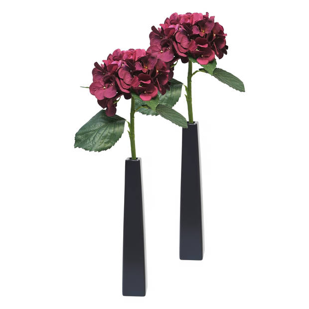 Bellatio Design Kunstbloem Hortensia tak - bordeaux rood - 48 cm - losse steel - Kunst zijdebloemen - hydrangea - Kunstb