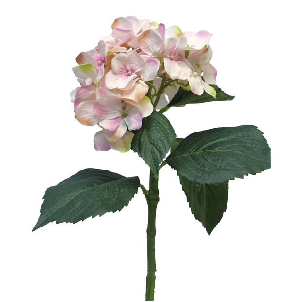 Bellatio Design Kunstbloem Hortensia tak - roze - 48 cm - losse steel - Kunst zijdebloemen - hydrangea - Kunstbloemen