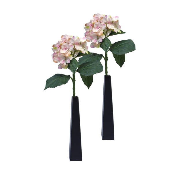 Bellatio Design Kunstbloem Hortensia tak - roze - 48 cm - losse steel - Kunst zijdebloemen - hydrangea - Kunstbloemen