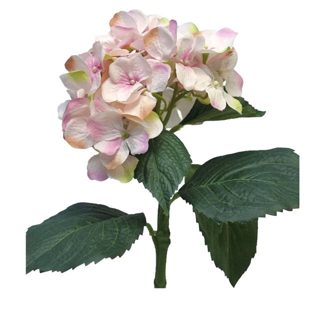 Bellatio Design Kunstbloem Hortensia tak - roze - 48 cm - losse steel - Kunst zijdebloemen - hydrangea - Kunstbloemen