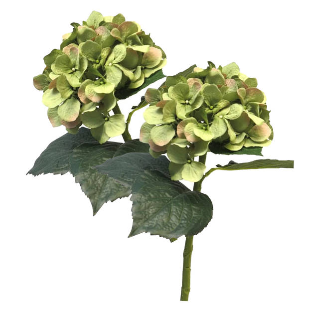 Bellatio Design Kunstbloem Hortensia tak - groen - 48 cm - losse steel - Kunst zijdebloemen - hydrangea - Kunstbloemen