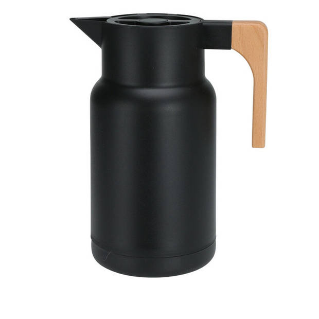 Excellent Houseware Koffiekan thermoskan - 1L - dubbelwandig - kunststof - mat zwart - Thermoskannen