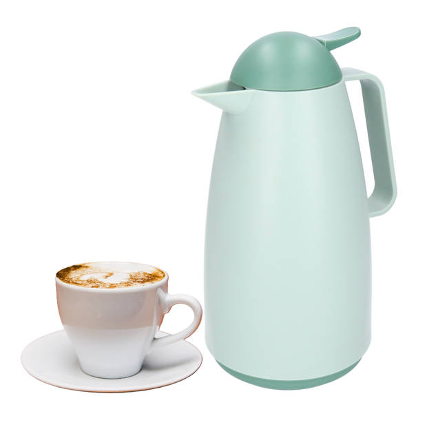 Excellent Houseware Koffiekan thermoskan - 1L - dubbelwandig - kunststof - groen - Thermoskannen