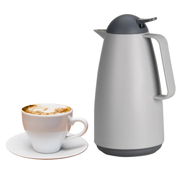 Excellent Houseware Koffiekan thermoskan - 1L - dubbelwandig - kunststof - grijs - Thermoskannen