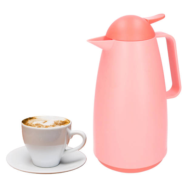 Excellent Houseware Koffiekan thermoskan - 1L - dubbelwandig - kunststof - roze - Thermoskannen