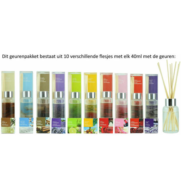 Geurstokjes Geurdiffuser Pakket van 10 Geuren - a. 40 ml