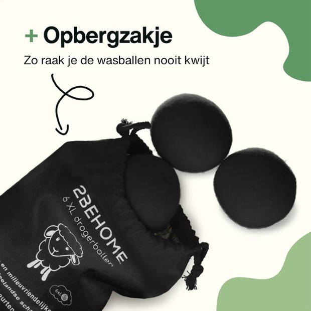 2BEHOME® 6XL Drogerballen Voor Wasdrogers - Gemaakt van 100% Nieuw-Zeelandse Schapen Wol - Wasdrogerballen - Zwart