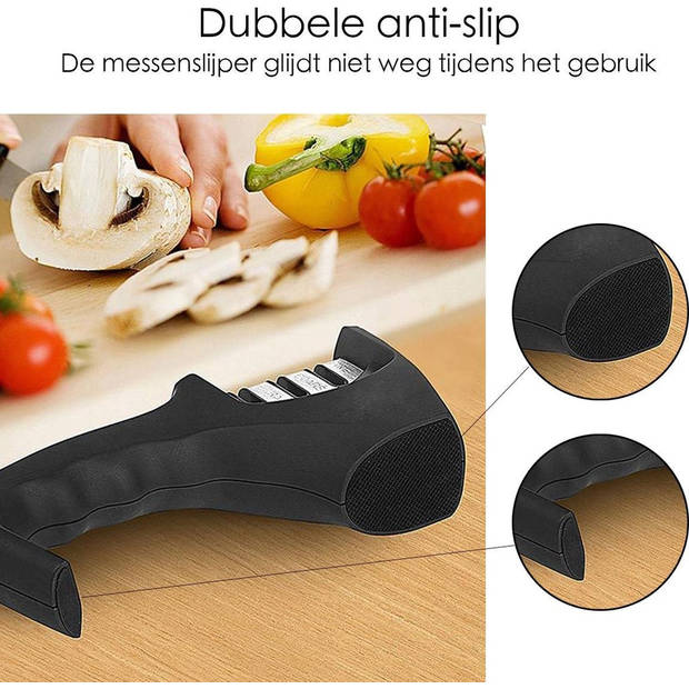 Hoogwaardige Messenslijper- Zwart - Anti slip - 3 Standen - Ergonomisch - Messen