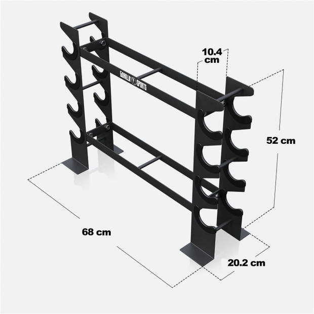 Gorilla Sports Dumbbell standaard - Halterrek - Halter standaard - Staal - Belastbaar tot 300 kg - Zwart